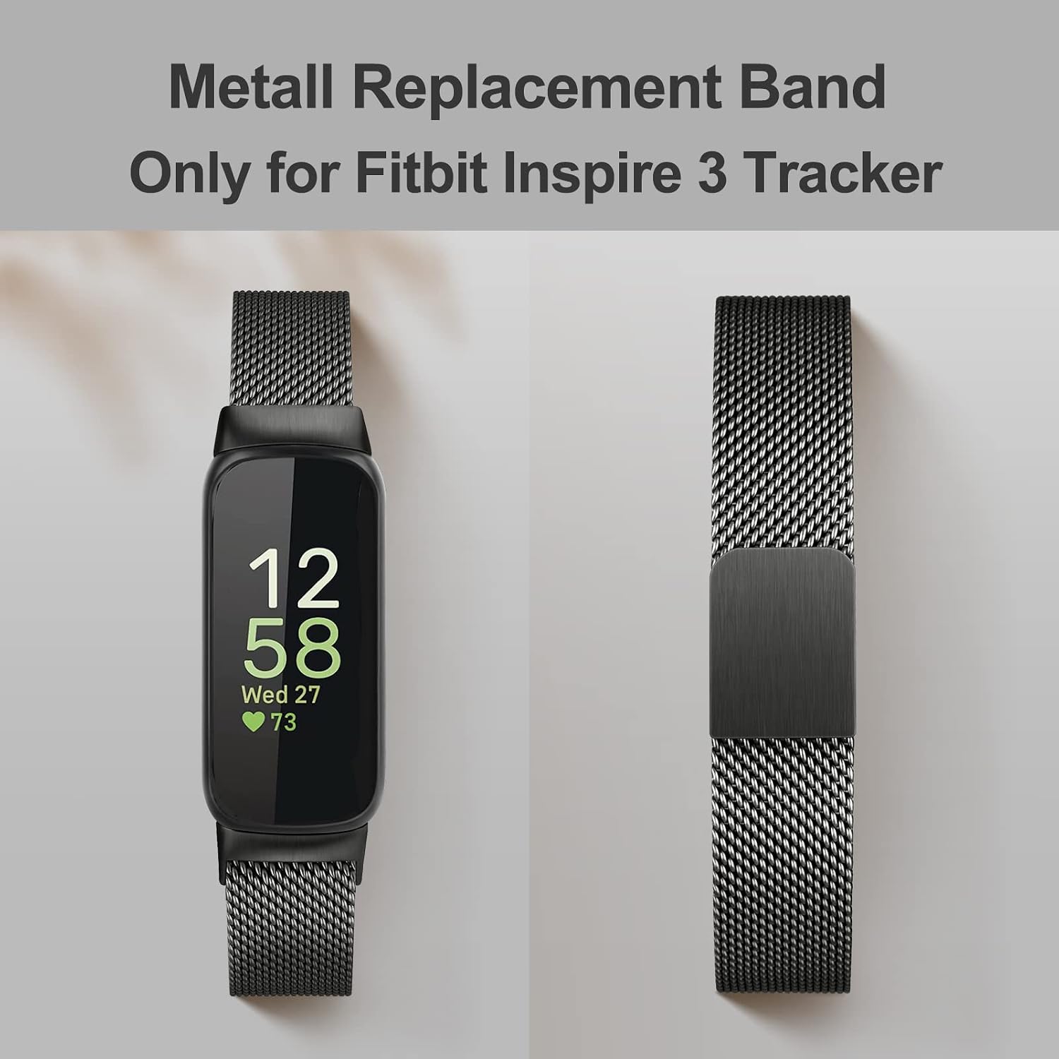 Vanjua for Fitbit Inspire 3 Bands Women Men, Stainless Steel Metal Mesh Loop Adjustable Magnetic Wristband Replacement Straps Compatible with Fitbit Inspire 3 Fitness Tracker