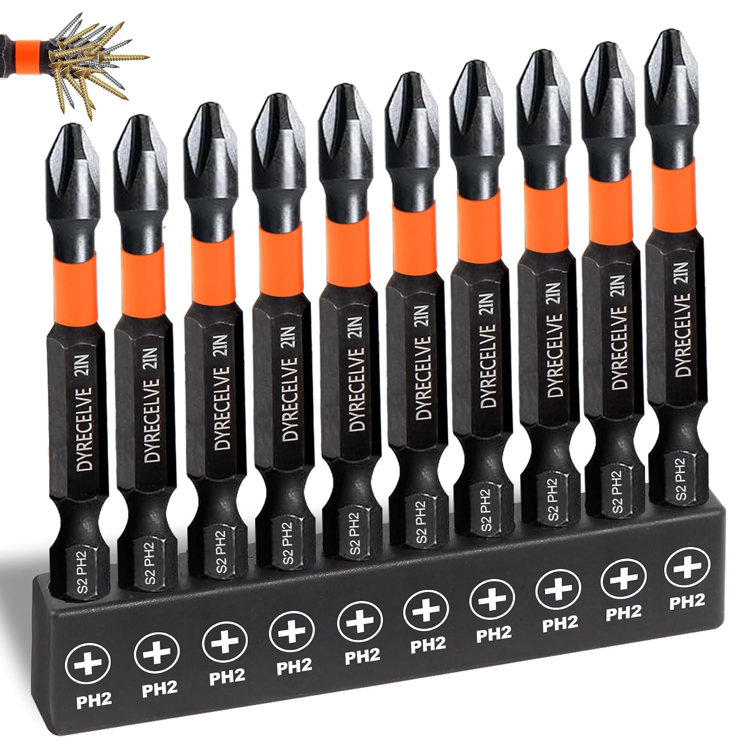 DYRECELVE 10-Piece Phillips Bits #2 Impact, 2-Inch Screwdriver Bits Set