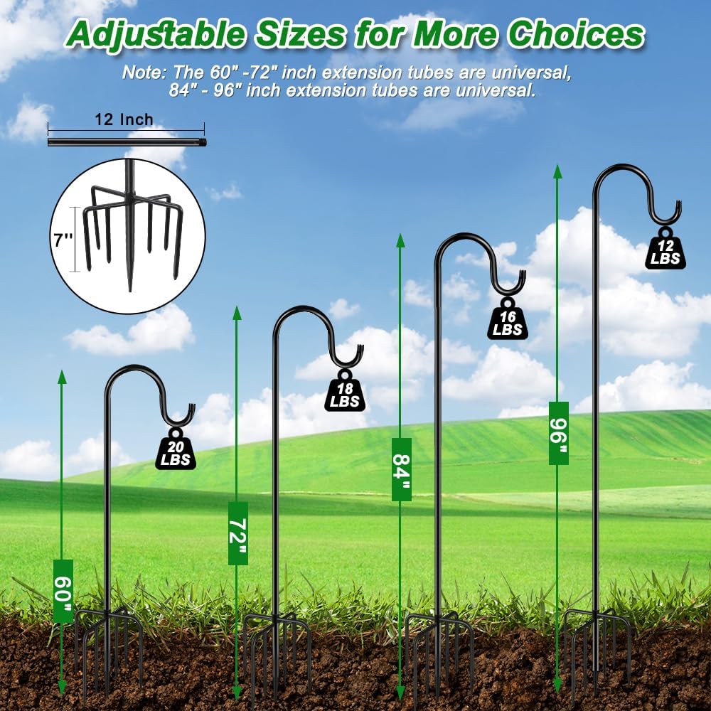 ANIDEER 84" Shepherds Hooks for Outdoor, Heavy Duty Bird Feeder Pole with 7 Prongs Base for Hanging Lantern, Hummingbird Feeder, Plant Baskets, Shepherds Hook for Bird Feeders for Outside, 1 Pack