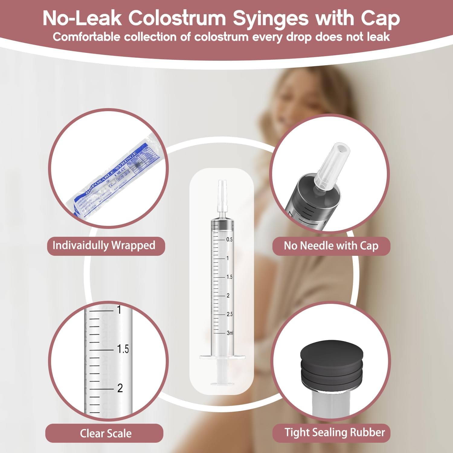 20 Sets 5ml Colostrum Collector with Caps, Colostrum Collection Kit Includes 20pcs Sterile Syringes, 2 Measuring Cup, 2 Storage Bags, 20 Labels (No Needle Breast Milk Syringe )