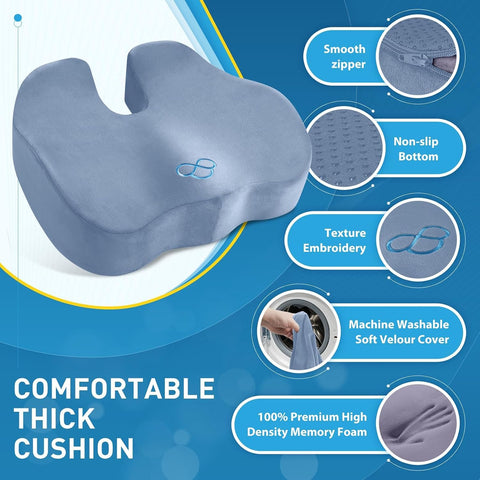 BlissTrends Memory Foam Seat Cushion for Office Chair & Car Seat, LightBlue