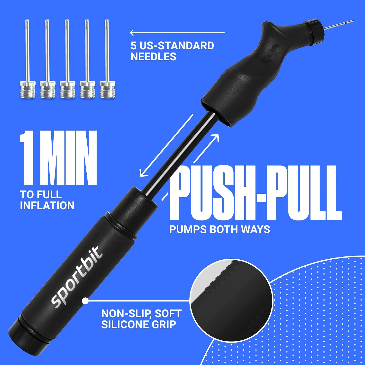 SPORTBIT Ball Pump for Sports Balls - Push & Pull Inflating System