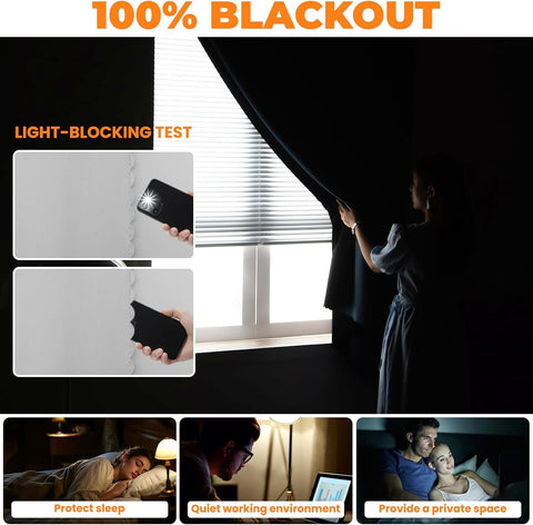 JILRON Adhesive Curtain 100% Blackout No-Drill Easy Install for Bedroom Blinds Light Blocking (White-47 W x 84" L-1P)
