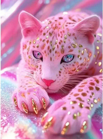 ZHUDENGXJL Leopard Diamond Art Kits for Adults,DIY Pink Leopard Diamond Painting Kits for Beginners,5D Full Round Drill Gem Art with Paint By Diamonds for Adults Home Wall Decor 12 X 16Inch
