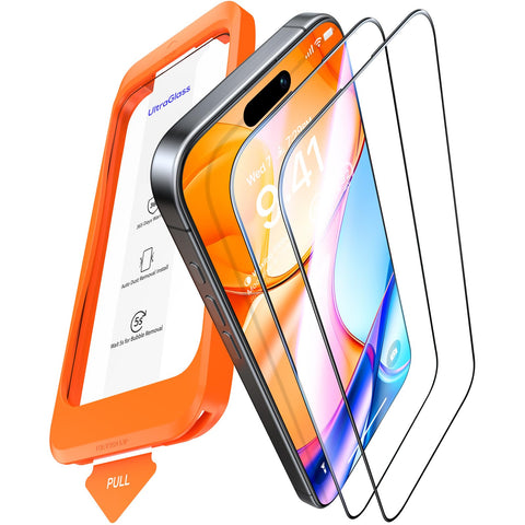 UltraGlass 9H+ Glass for iPhone 15 Pro Max Screen Protector [Military Grade Shatterproof & Longest Durable] Screen Protector 15 Pro Max Tempered Glass Full Coverage Protection, 2 Packs