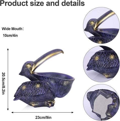 Pelican Key Holder Statues,Fun Animal Hippo Candy Dish,Candy Dish for Office Desk Unique,Modern Key Holder for Pelican Figurine,Suitability Desk bowl and Entry Table Decor Items (Purple)