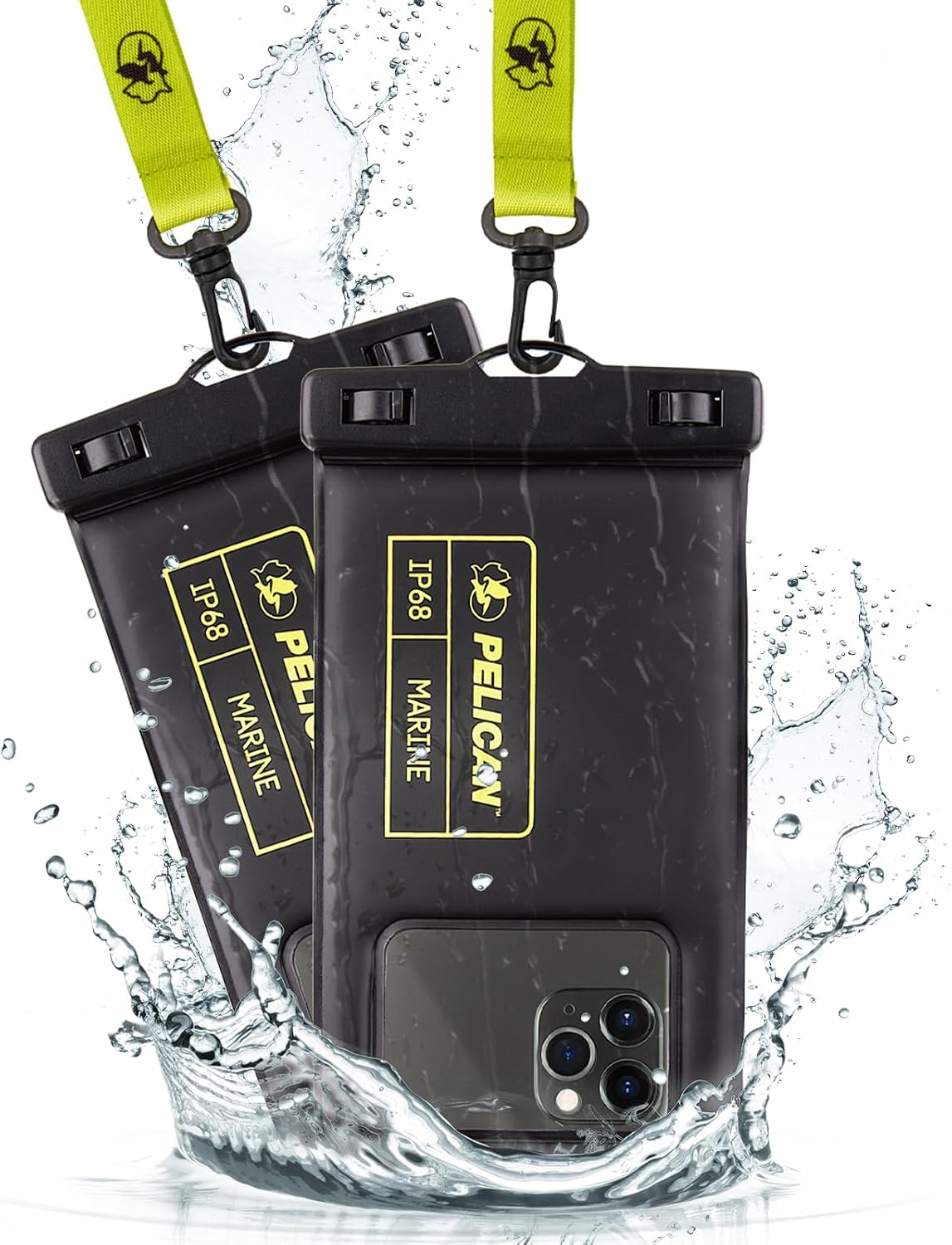 Pelican 2 Pack Marine Waterproof Phone Pouch (Regular) -Black/Hi-Vis Yellow