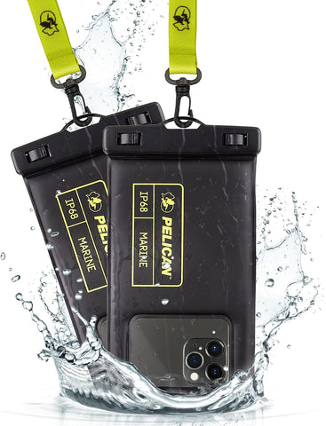 Pelican 2 Pack Marine Waterproof Phone Pouch (Regular) -Black/Hi-Vis Yellow
