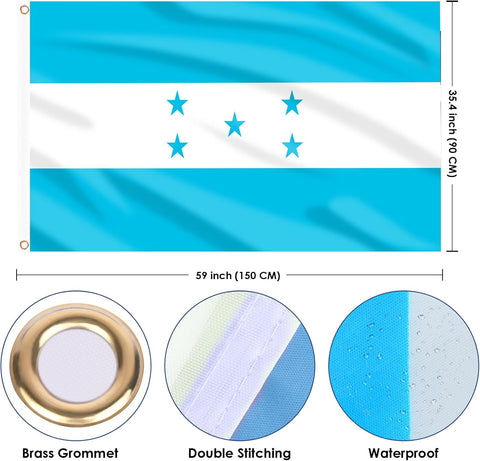 AhfuLife Honduras Flag 3x5 Ft, 1 Pc Large Honduras Flags for Outside - Double Side with Brass Eyelets for Olympic Party Decorations Bar Garden Street Decoration Indoor Outdoor