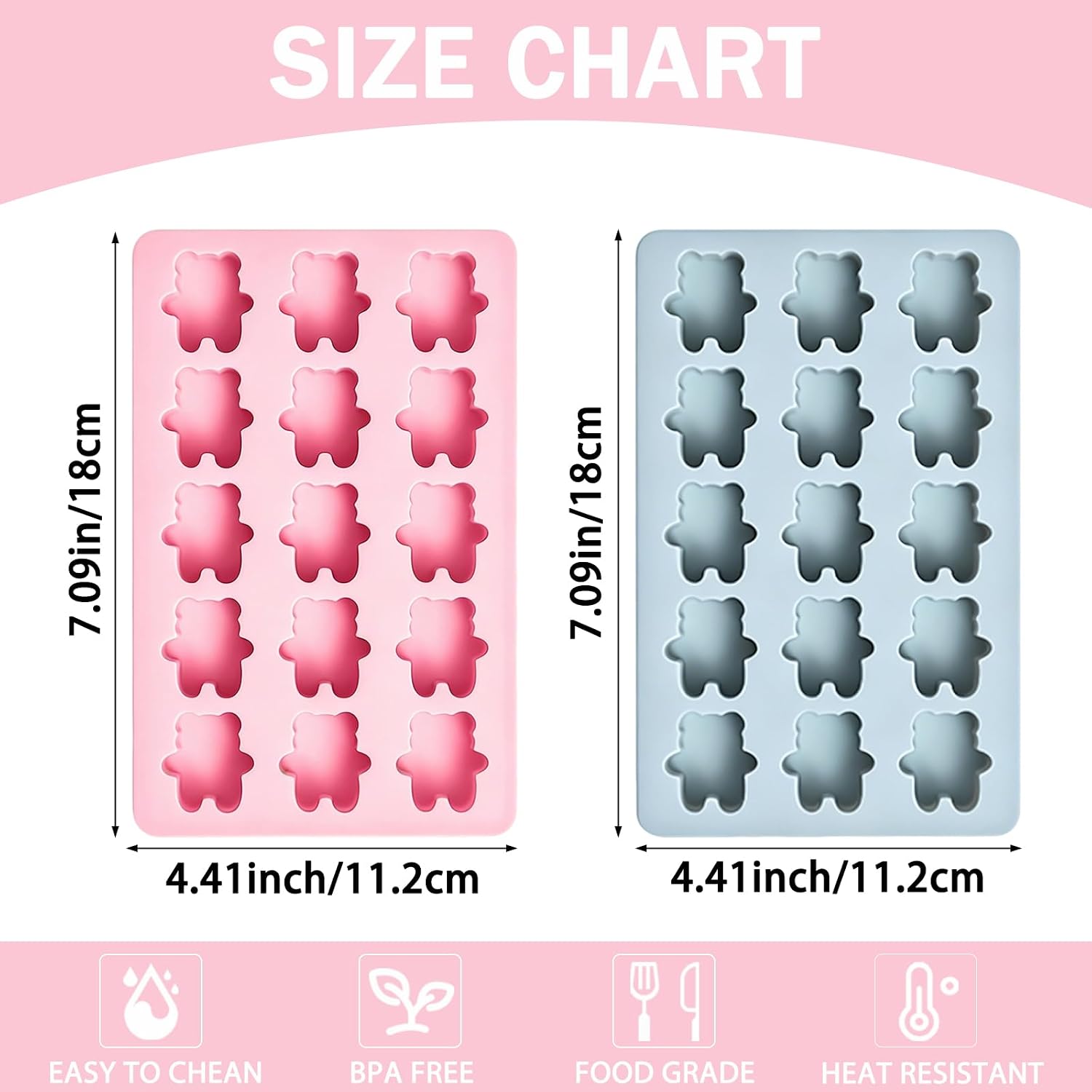 2pcs Silicone Bear Ice Molds for Chocolate and Gummy