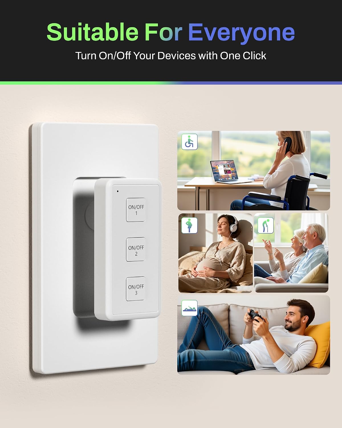 BN-LINK Wireless Remote Control Outlet Switch – 3-Outlet Kit with Magnetic Remote & Wall-Mount Holder, Remote Plugs for Lights & Appliances, Outlet Remote Control Wireless, Up to 100 ft Range