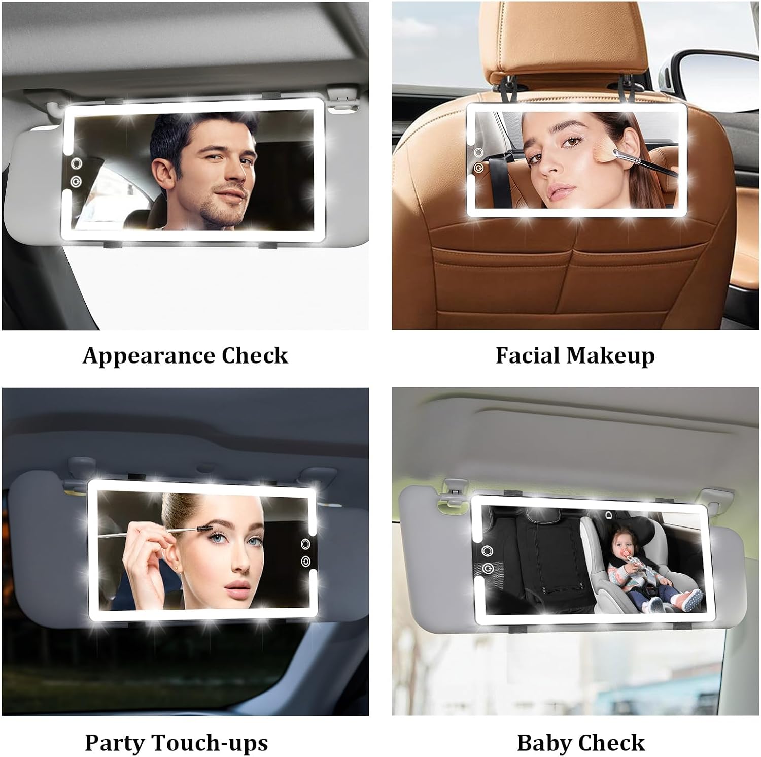 Led Sun Visor Vanity Mirror,Upgraded Large Car Mirrors with Lights,Dimmable Light up Vanity Makeup Mirror for Car,Rechargeable Universal Rear View Visor Mirrors (2Pack)