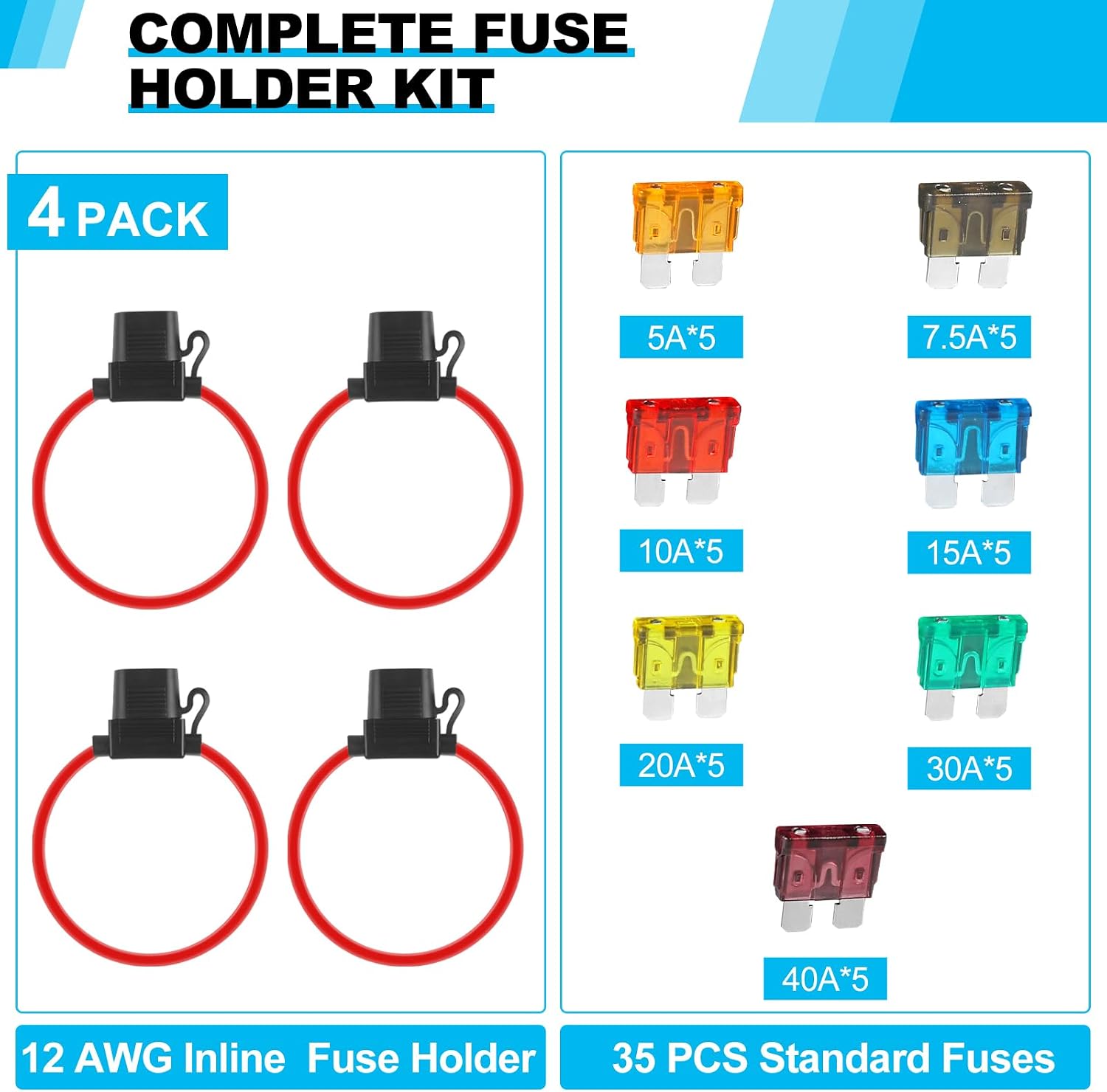 Cooclensportey 4 Pack 12AWG Waterproof Inline Fuse Holder