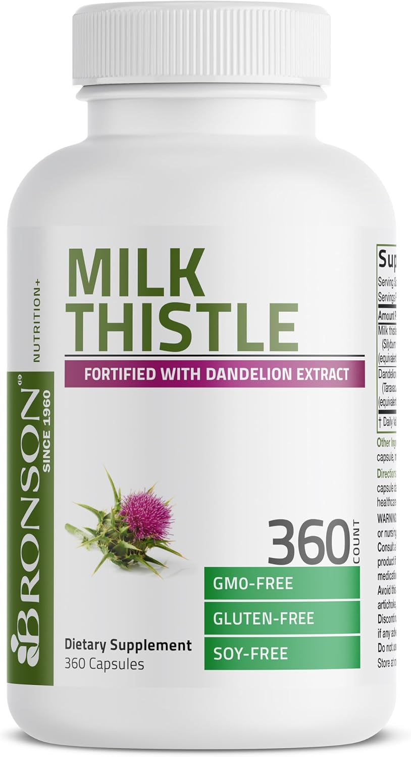 Bronson Milk Thistle Silymarin Marianum & Dandelion Extract, 360 Capsules