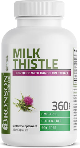 Bronson Milk Thistle Silymarin Marianum & Dandelion Extract, 360 Capsules