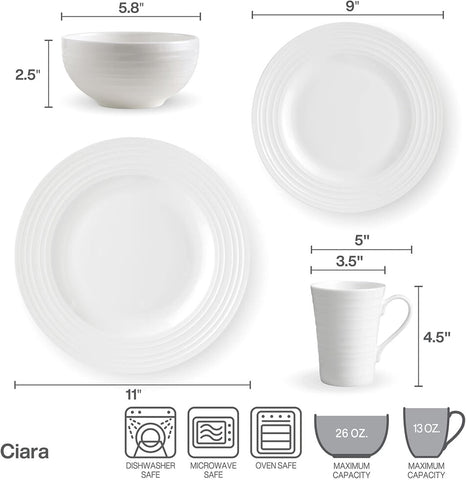 Mikasa 5224193 Ciara 16-Piece Dinnerware Set, Service for 4