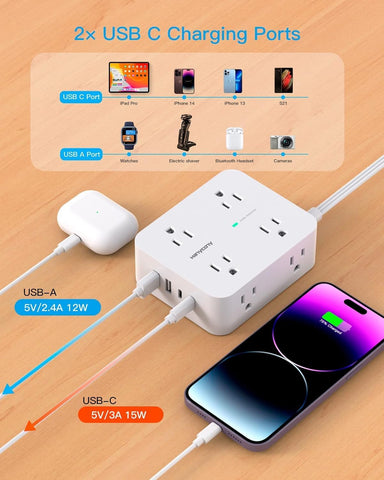 Surge Protector Power Strip, HANYCONY Extension Cord with Multiple Outlets