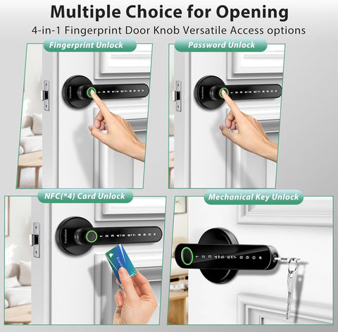 Fingerprint Door Lock Biometric Door Knob with Keypad Keyless Entry, Door Locks for Bedrooms, Home Hotel Office Apartment Black