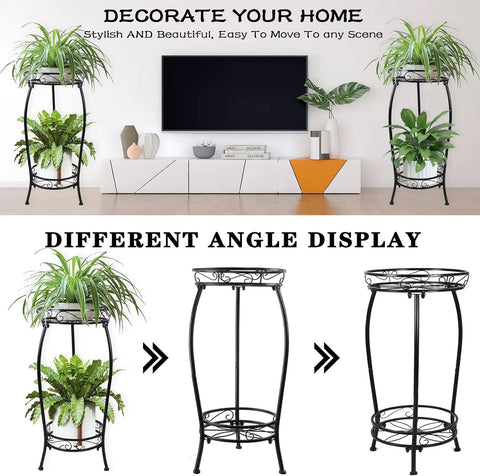 MOCORY Plant Stand Indoor Outdoor, 2 Tier 27.1" Tall Metal, Black