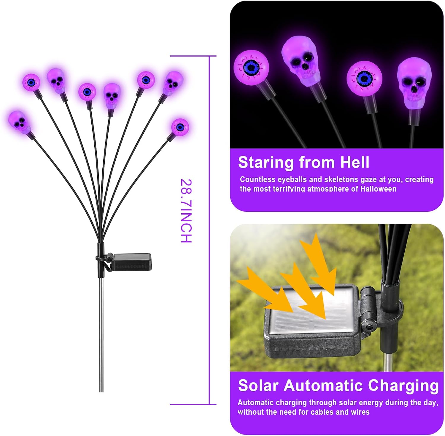FENSAN Solar Lights Outdoor,Halloween Decorations Outdoor, Scary Eyeball Lights,4PACKS 32LED,IP65 Waterproof,Halloween Decor for Garden/Yard/Patio/Lawn/Pathway(Purple)