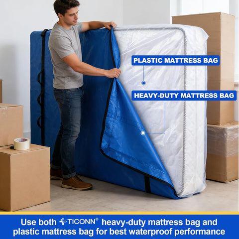 TICONN 2PK Plastic Mattress Bags for Moving, Waterproof Mattress Cover