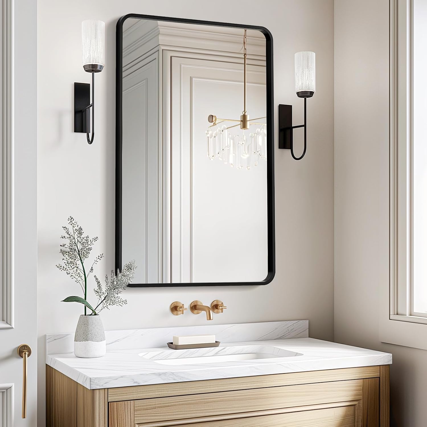 USHOWER Black Bathroom Mirrors for Over Sink 24 x 36 Inch