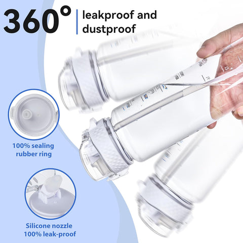 GOPPUS 32oz Clear Motivational Water Bottle with Straw & Time Marker, BPA Free Tritan Leakproof Sports Bottle, Wide Mouth Reusable Bottle for Gym, Hiking, Travel, School & Office（Clear）