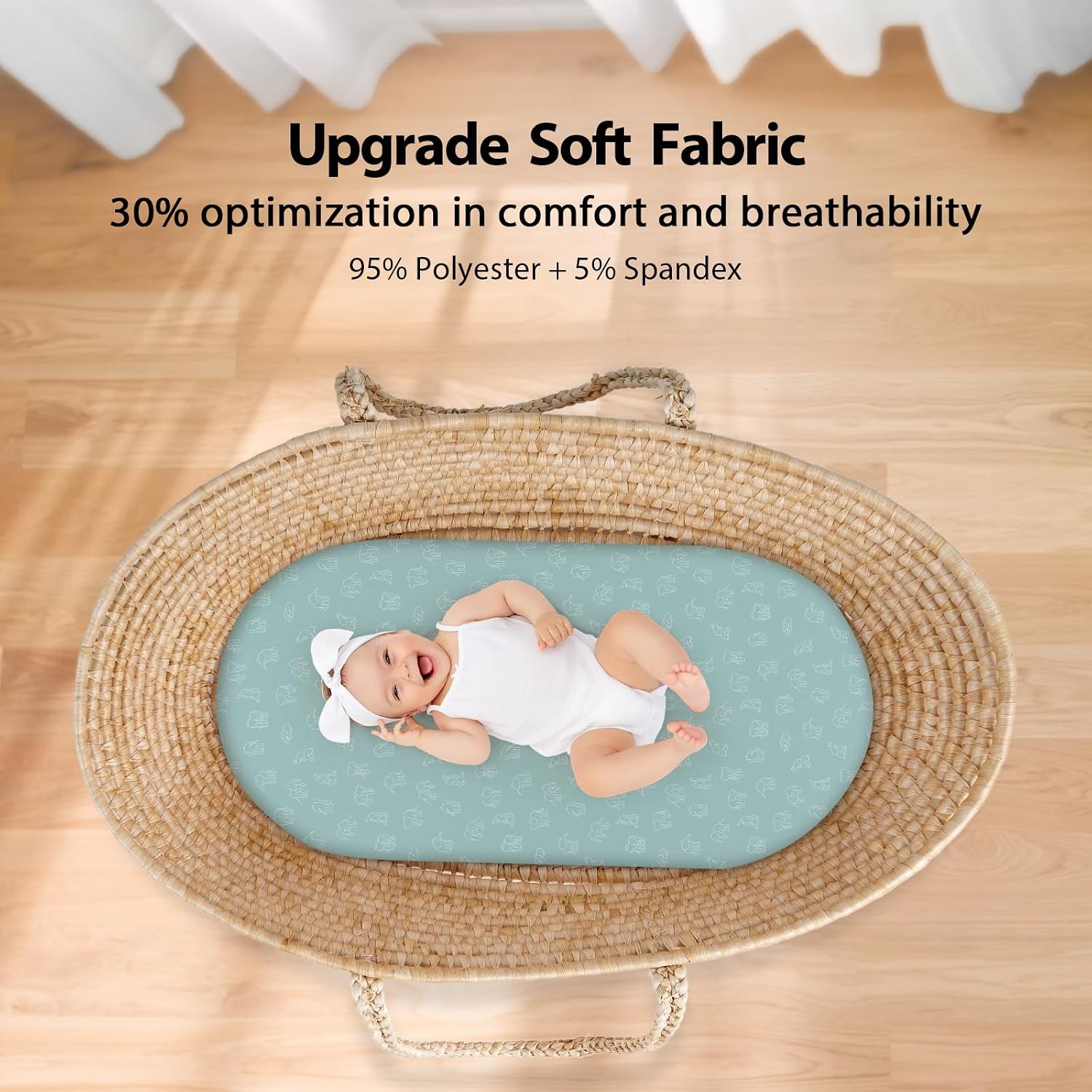 Unnivoll Baby Bassinet Sheets Girl Boy, Fitted Bassinet Sheet Set 3 Pack Bassinet Mattress Sheets Universal Fit for Rectangle, Round, Oval, Hourglass Mattress, Soft Breathable Elephant