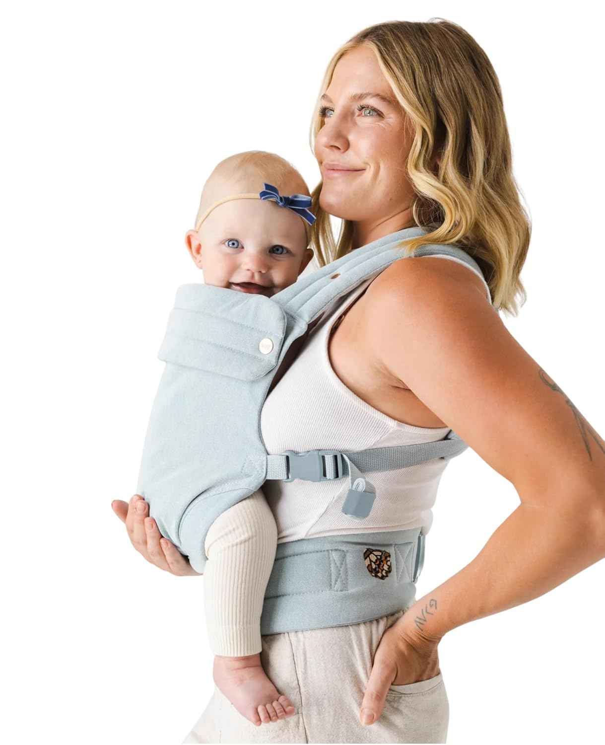 Mabē Monarch Ergonomic Baby Carrier – Premium Cotton Soft Structured Newborn to Toddler Carrier with Hip-Healthy Design, 3 Carry Positions (9-46 lbs), Lightweight & Breathable, (Dream Wash Denim)