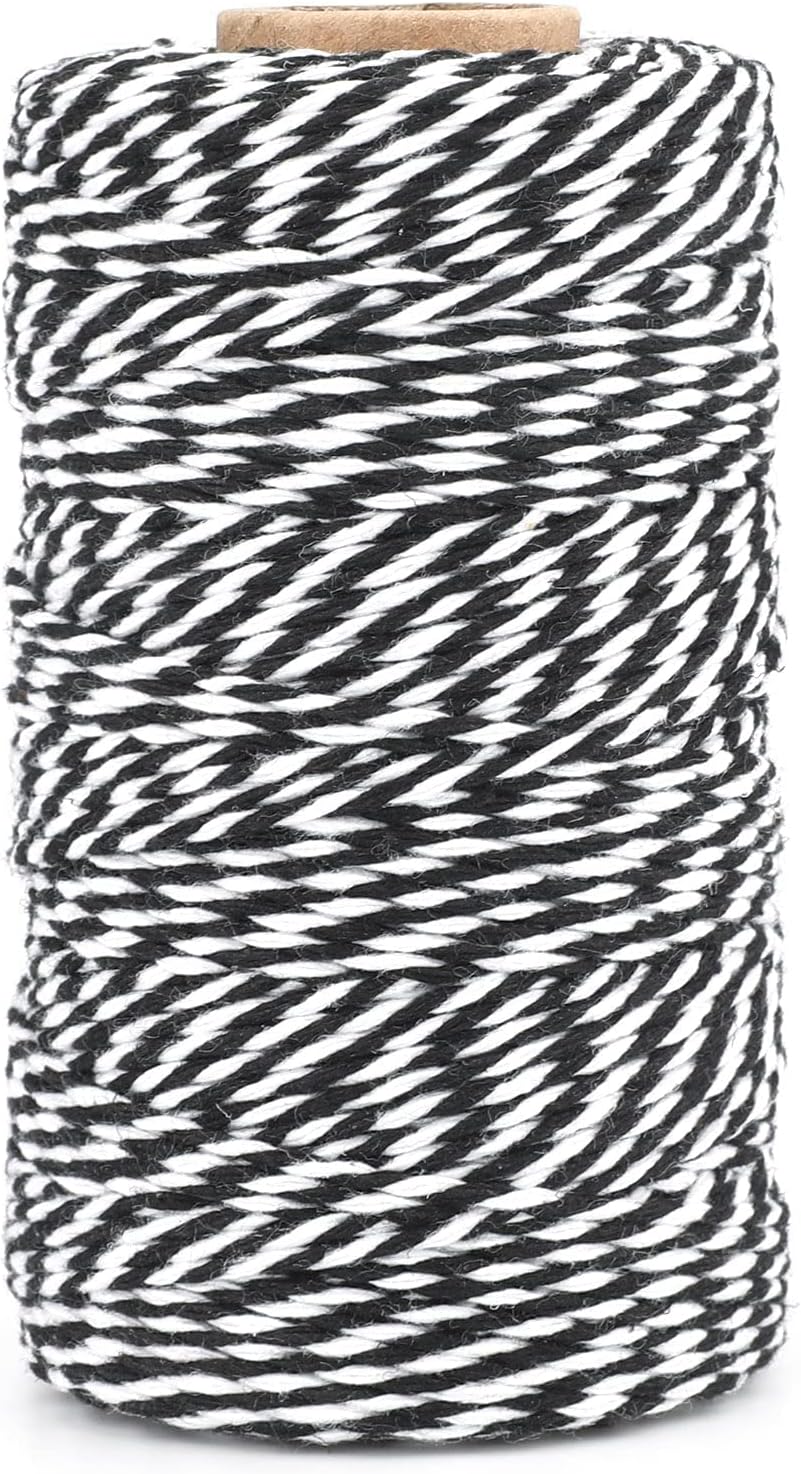 G2PLUS White and Black String,2MM 328Ft Cotton Twine for Crafts & Wrapping