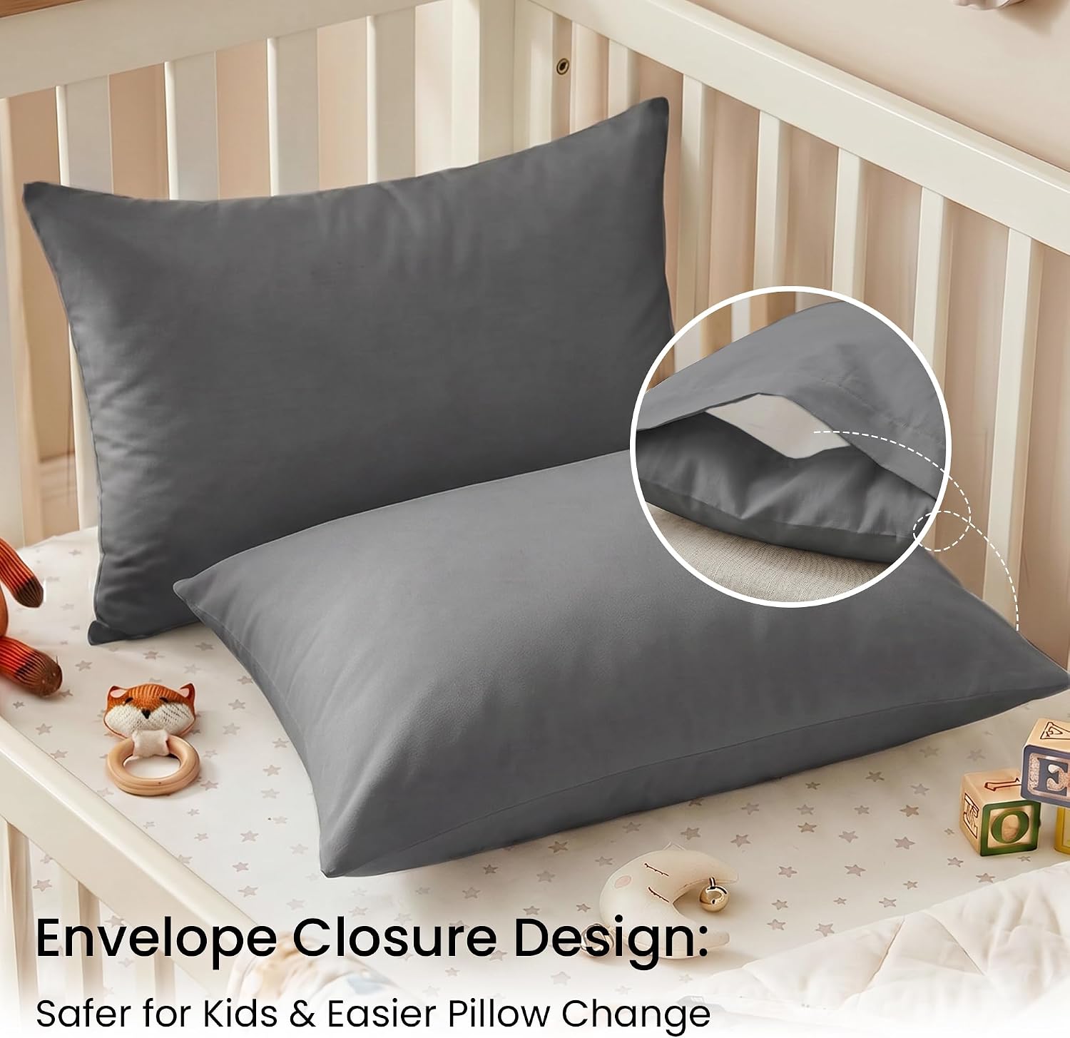 EXQ Home Toddler Pillowcases 13x18, Set of 2（Black Grey）