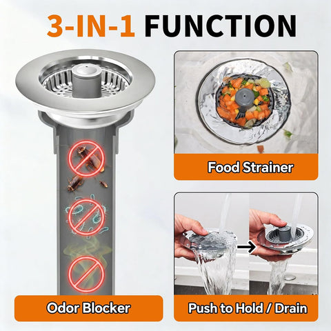 Kitchen Sink Stopper, 3 in 1 Pop Up Kitchen Sink Drain Strainer, with an Extra Basket Strainer, Sink Drain Stopper for US Standard 3-1/2 Inch, Brass Material Electroplate (Silver 2pcs)