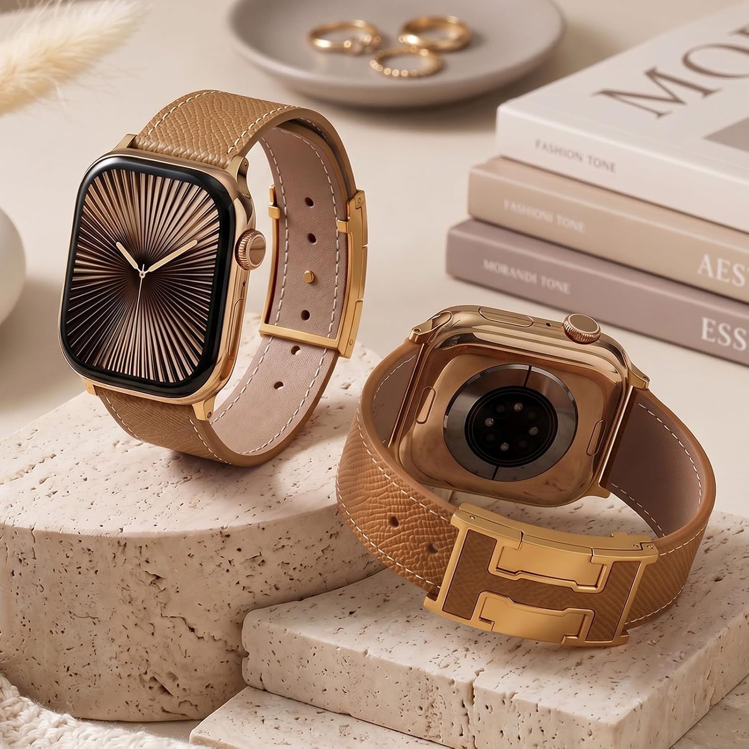 Designer Leather Band for Apple Watch Women with Signature H Buckle