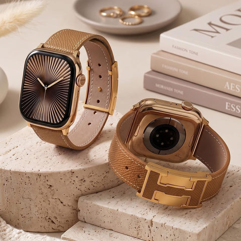 Designer Leather Band for Apple Watch Women with Signature H Buckle