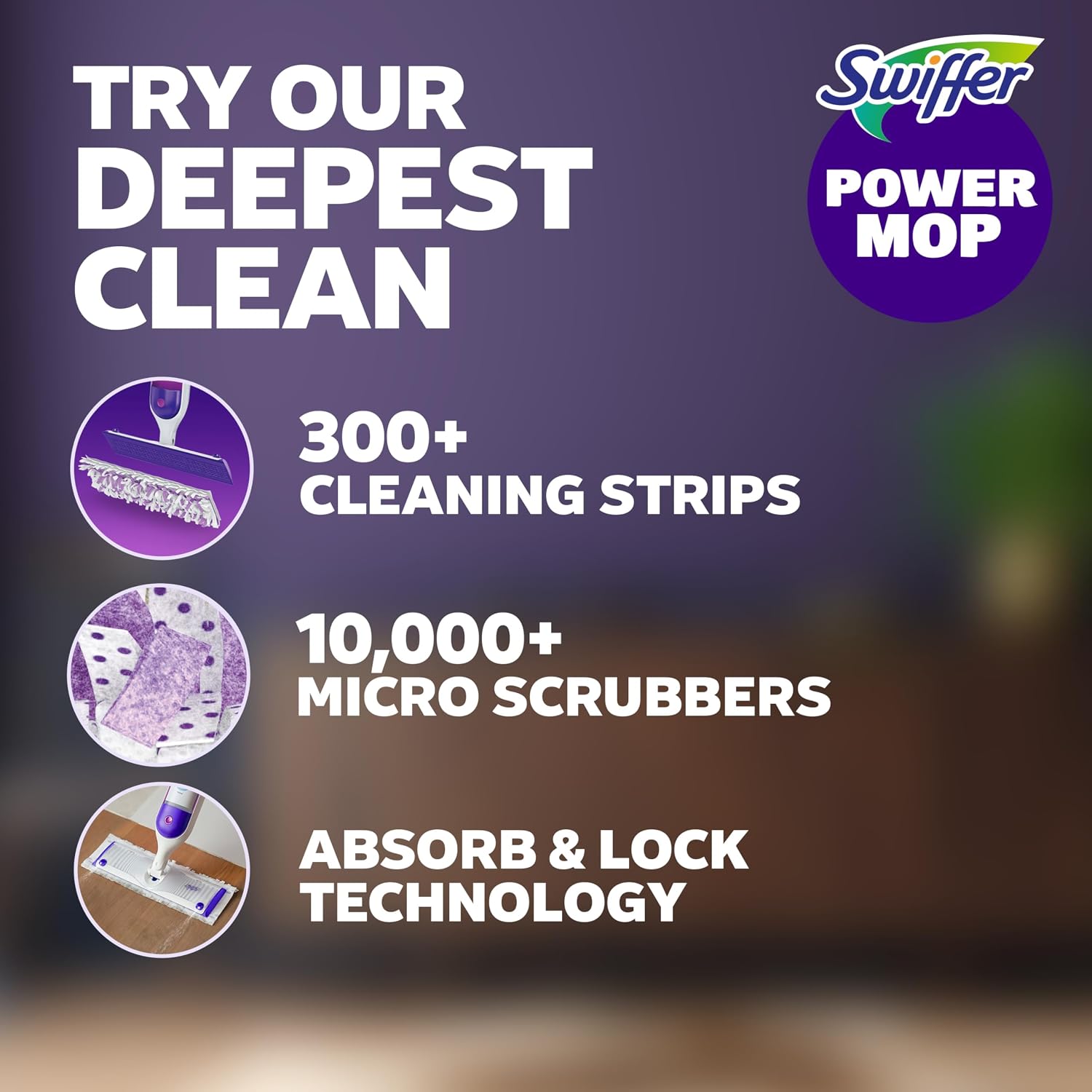 Swiffer PowerMop Multi-Surface Mopping Pad Refills for Floor Cleaning, Microfiber, 11 Count, White/Purple