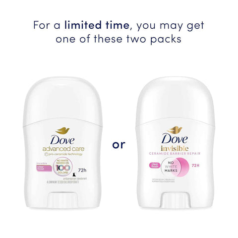 Dove Advanced Care Antiperspirant Deodorant Stick for Women Pack of 36 Clear Finish Trial and Travel Size 0.5 oz | Advanced Care Trial and Travel Size
