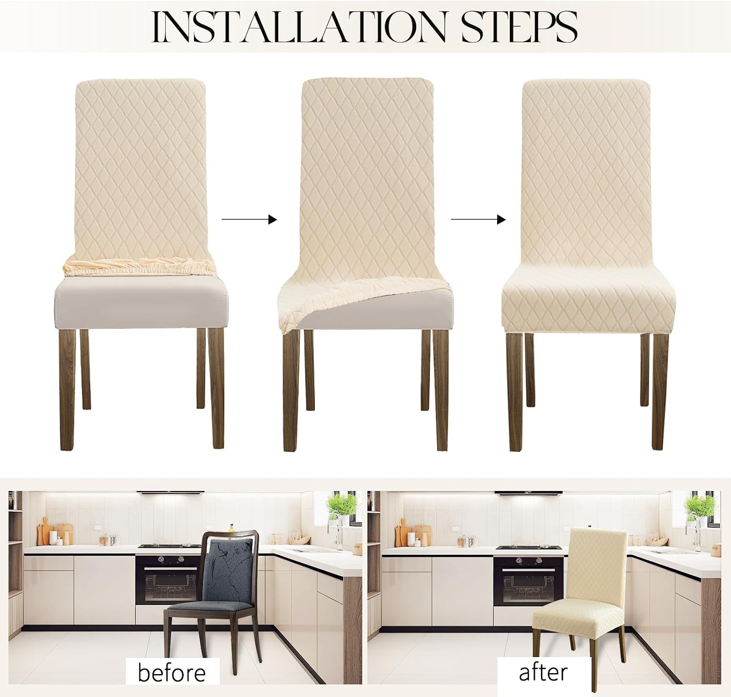 MOSAYT 100% Waterproof Dining Room Chair Covers Set of 2, Beige