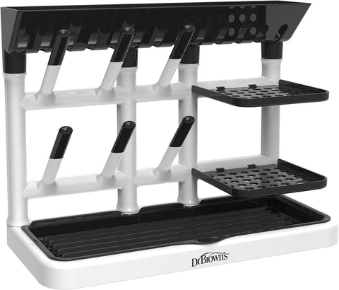 Dr. Brown's Drying Tower, Stand-Up Drying Rack, Countertop Baby Bottle Drying with Organized Storage for Baby Essentials, Space Saving Vertical Rack, Black/White