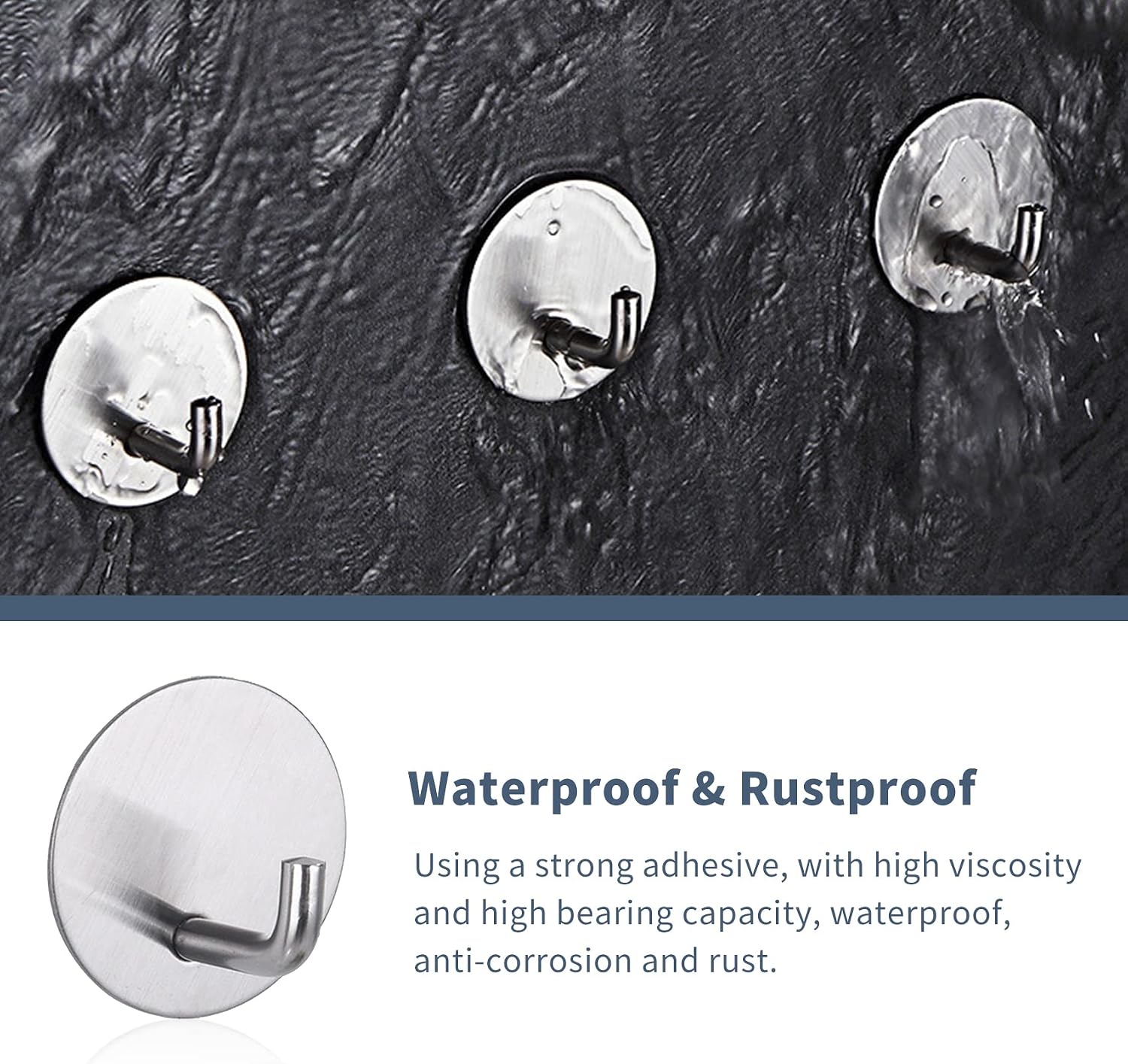 Rise age Adhesive Hooks Heavy Duty Waterproof in Shower Hooks for Hanging Loofah, Towels Clothes for Bathroom Removable Stainless Steel Brush Nickel Adhesive Wall Hooks 4 Pcs (Sliver)