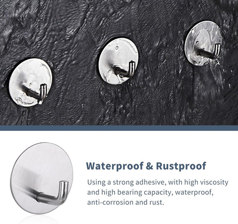 Rise age Adhesive Hooks Heavy Duty Waterproof in Shower Hooks for Hanging Loofah, Towels Clothes for Bathroom Removable Stainless Steel Brush Nickel Adhesive Wall Hooks 4 Pcs (Sliver)