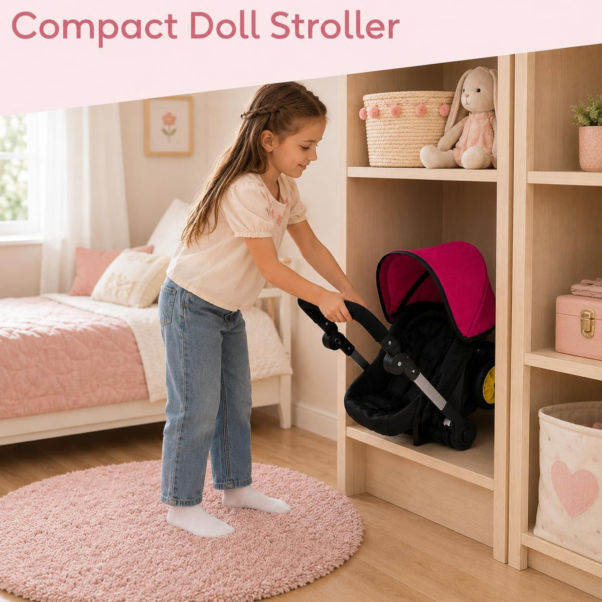 Baby Doll Car Seat Stroller Combo – Convertible 2-in-1 Doll Stroller and Car Seat for Kids | Fits Up to 20” Dolls | Play Toy Baby Stroller with Adjustable Handle for Young Girls Ages 3+ (Maroon)