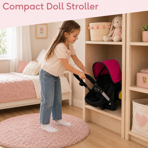 Baby Doll Car Seat Stroller Combo – Convertible 2-in-1 Doll Stroller and Car Seat for Kids | Fits Up to 20” Dolls | Play Toy Baby Stroller with Adjustable Handle for Young Girls Ages 3+ (Maroon)