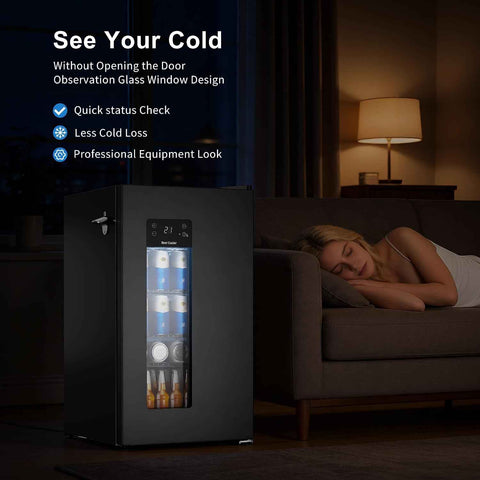 -21°F Ultra-Cold Beer Fridge, 1°F Precise Temp Control, Glass Door Beverage Cooler with Blue LED, Quiet Mini Fridge for Home Bar, Game Days, Mexico Soccer Fans & Party Nights