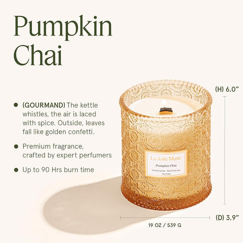 LA JOLIE MUSE Pumpkin Chai Scented Candles for Home, 19 oz Natural Soy Wax