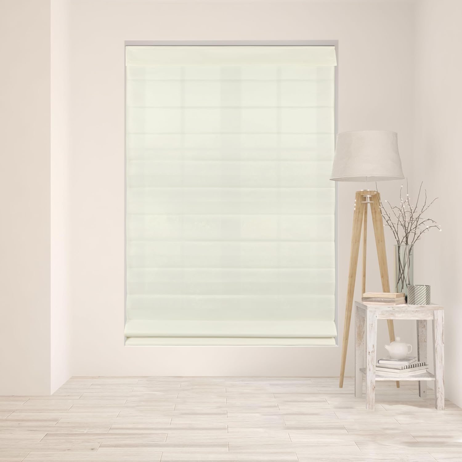 ARLO BLINDS Fabric Roman Shades 31.5" W x 60" H Ivory, Light Filtering
