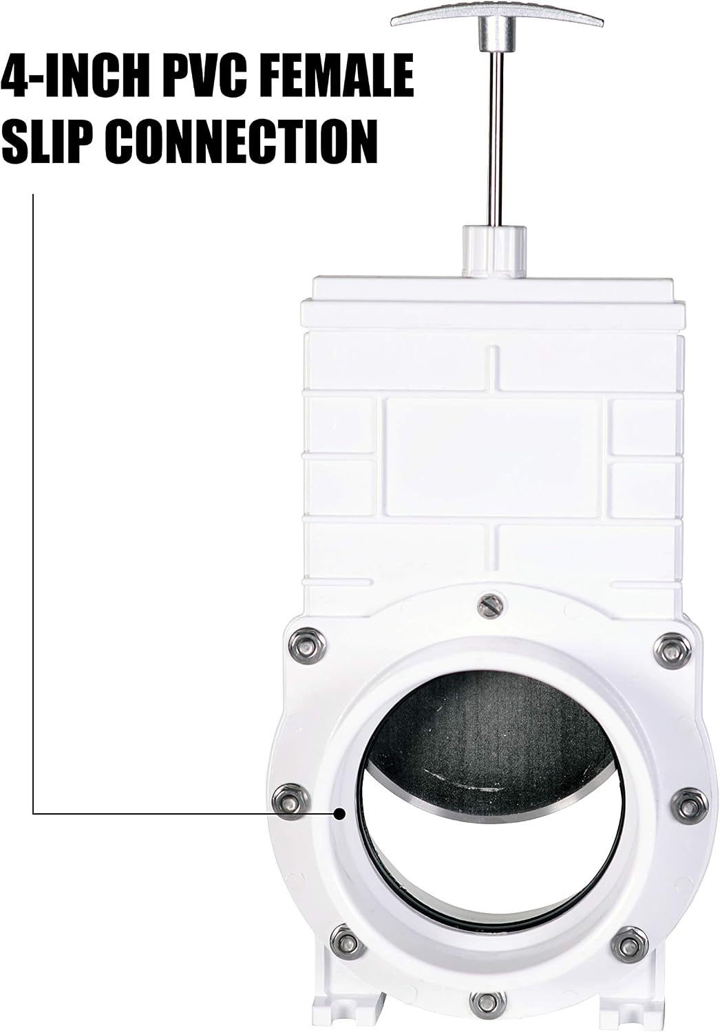 Valterra 4" PVC Gate Valve, slip/hub fittings with stainless steel paddle for Koi/Slurry Ponds, Aquaculture, Sewer lines & more, White (6401)