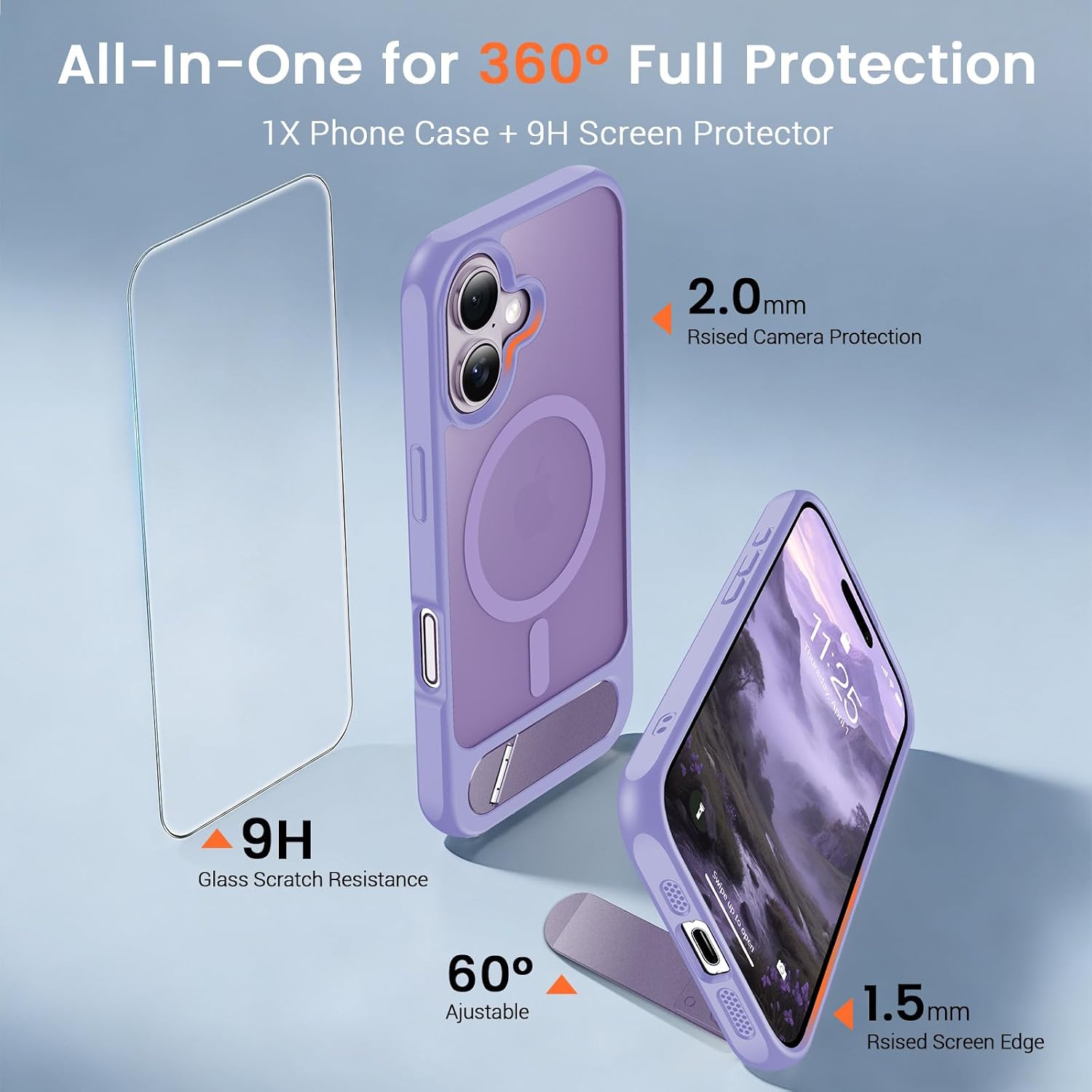 Magnetic for iPhone 16 Case with Stand Light Purple