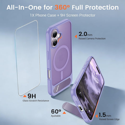 Magnetic for iPhone 16 Case with Stand Light Purple