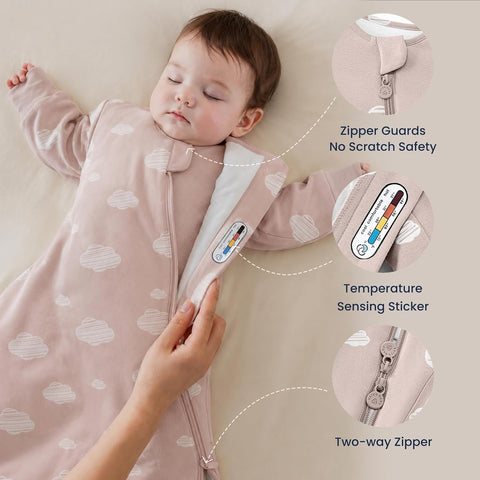 KaiyaBaby Organic Cotton Baby Sleep Sack, Long Sleeve 1.0 TOG, 6-18M