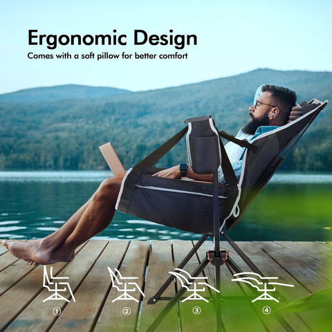 AKSOUL Hammock Camping Chair Swinging: Foldable & Portable Swing Chairs with Storage Bag - 265lbs Adult Weight Capacity - Folding Rocking for Lawn Camp Stargazer Outdoor